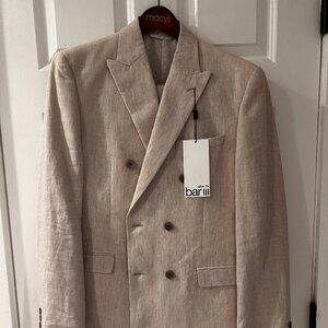NWT Macy's Bar III Double Breasted Suit in Tan 100% Linen, Size 38R 32x30